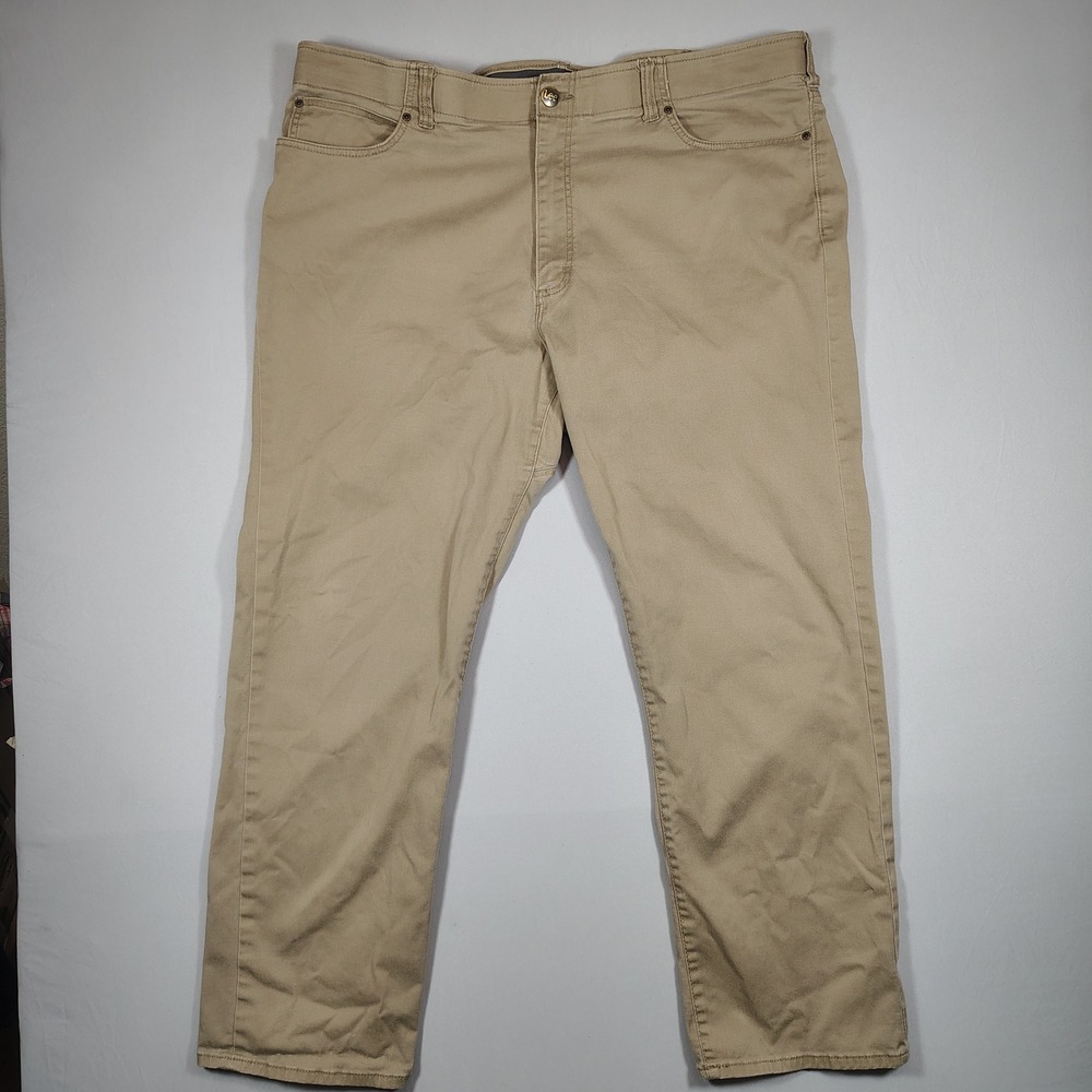 Lee Extreme Motion MVP Pants Mens 48x32 Khaki Tan Relaxed Straight Twill Cotton
